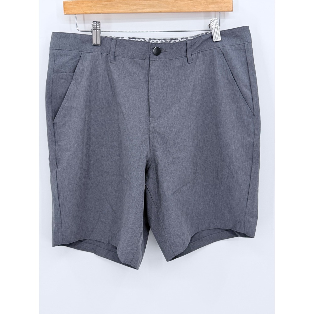 Trunks Surf & Swim Shorts Mens 32 Gray Hybrid Stretch Palm Tree‎ Logo